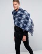 Asos Check Scarf In Brushed Yarn In Blue - Blue