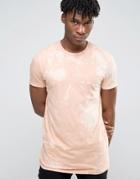 Asos Longline T-shirt With All Over Bleach Wash - Beige