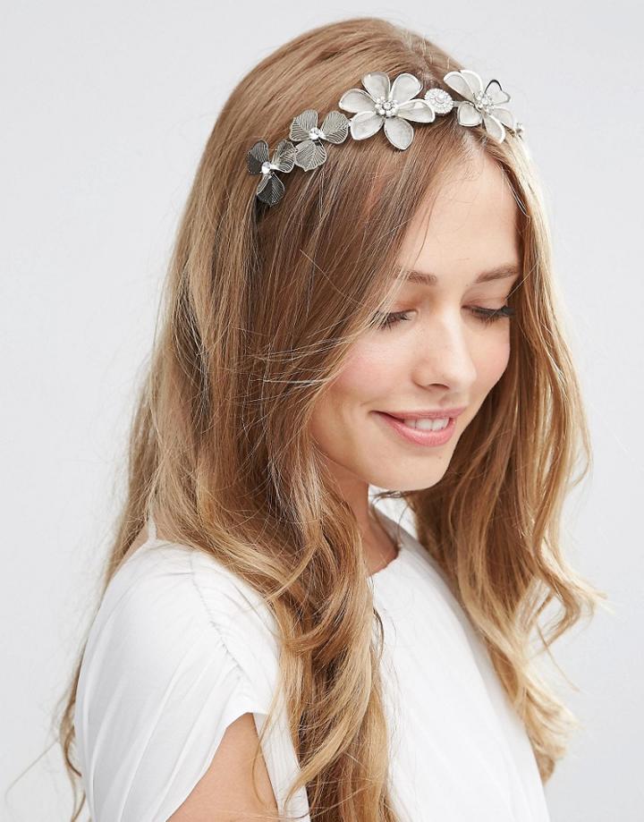 Asos Pretty Flower Tiara Headband - Silver