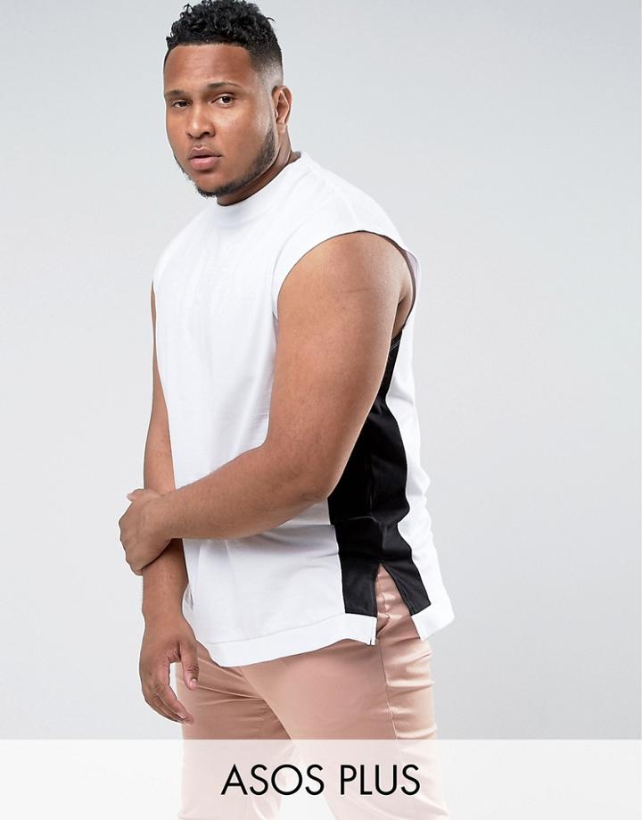 Asos Plus Oversized Cut And Sew Tank In White - White