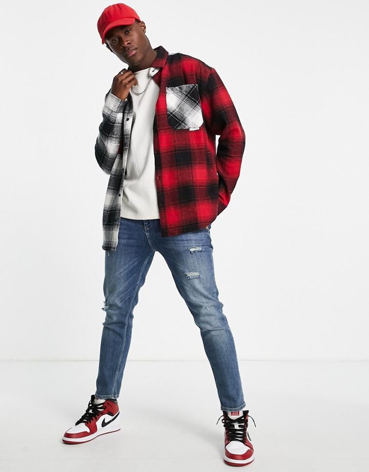 Topman Relaxed Cut And Sew Check Shirt In Multi