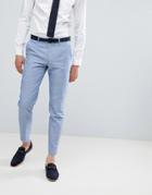 Moss London Skinny Linen Wedding Suit Pants In Blue - Blue