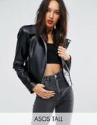 Asos Tall Ultimate Leather Look Biker Jacket With Multi Stitch Detail
