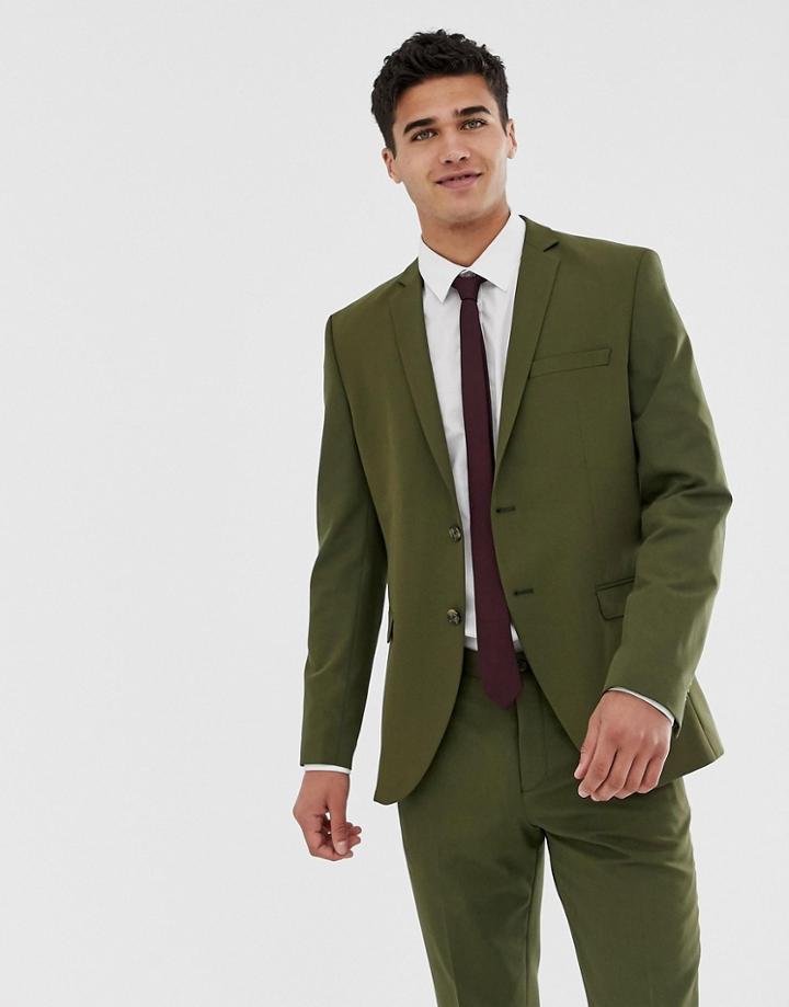 Jack & Jones Premium Stretch Slim Suit Jacket In Khaki - Green