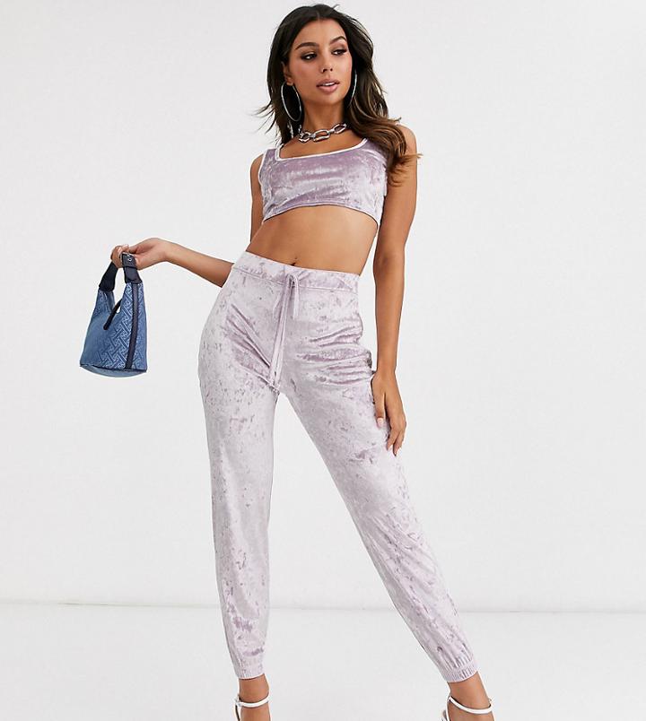 Fashionkilla Crushed Velvet Skinny Jogger In Lilac - Purple