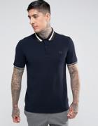 Fred Perry Slim Fit Textured Large Tipped Polo In Navy - Navy