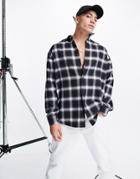 Asos Design 90s Oversized Black And White Shadow Check Shirt-grey