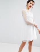Asos Dobby Mesh Embroidered Smock Dress - White