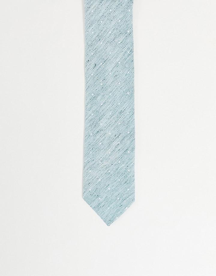 Asos Design Textured Slim Tie With Polka Dots In Sage Green