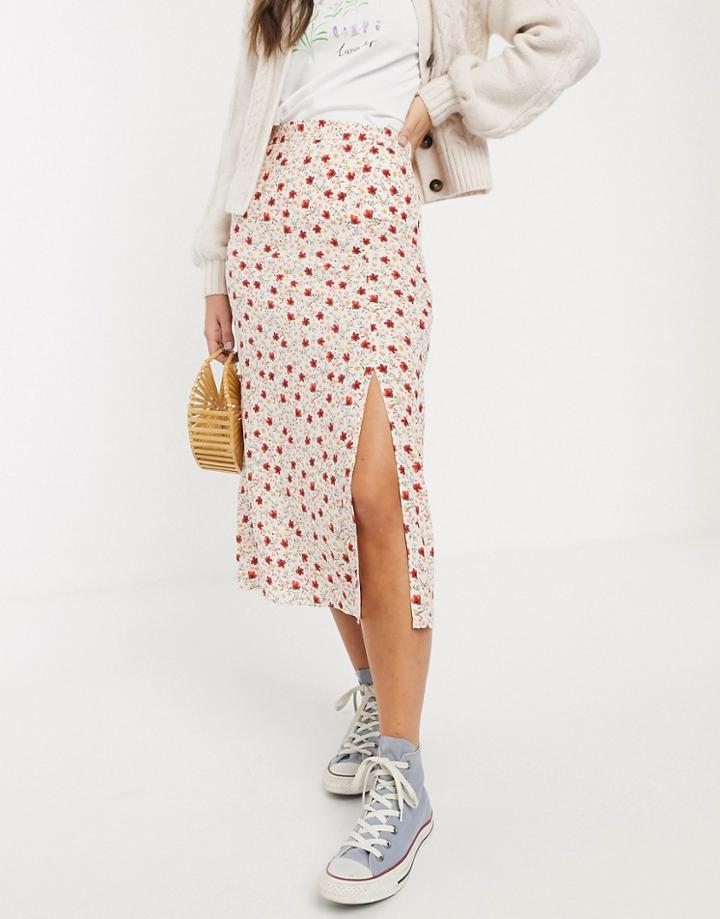 Nobody's Child Maxi Wrap Skirt In Cream Ditsy Floral