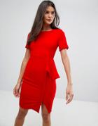 Zibi London Pencil Dress With Side Peplum - Red