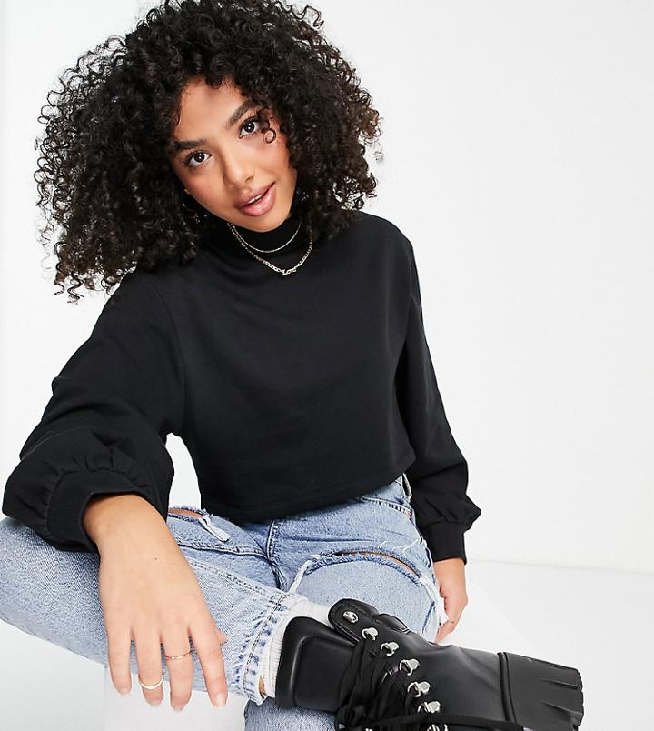 Asos Design Petite Boxy High Neck Sweatshirt In Black