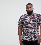 Only & Sons Plus Printed Short Sleeve Shirt With Revere Collar - Navy