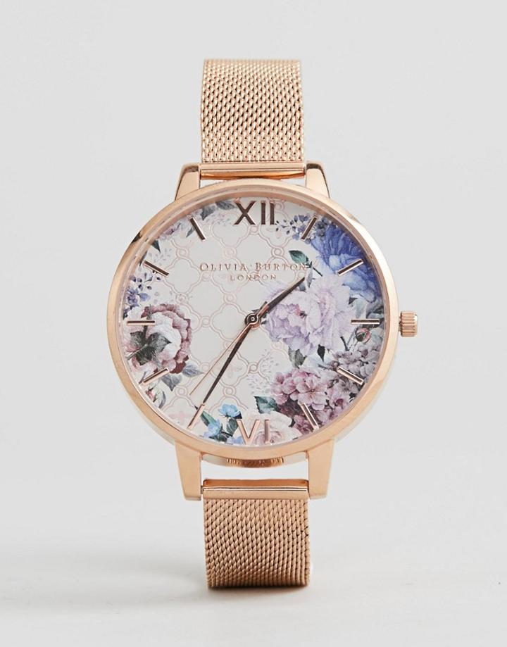Olivia Burton Ob16eg86 Glasshouse Floral Mesh Watch In Rose Gold - Gold