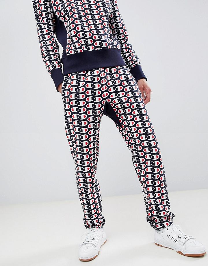 Champion Reverse Weave Sweatpants With All Over Print In Navy - Navy
