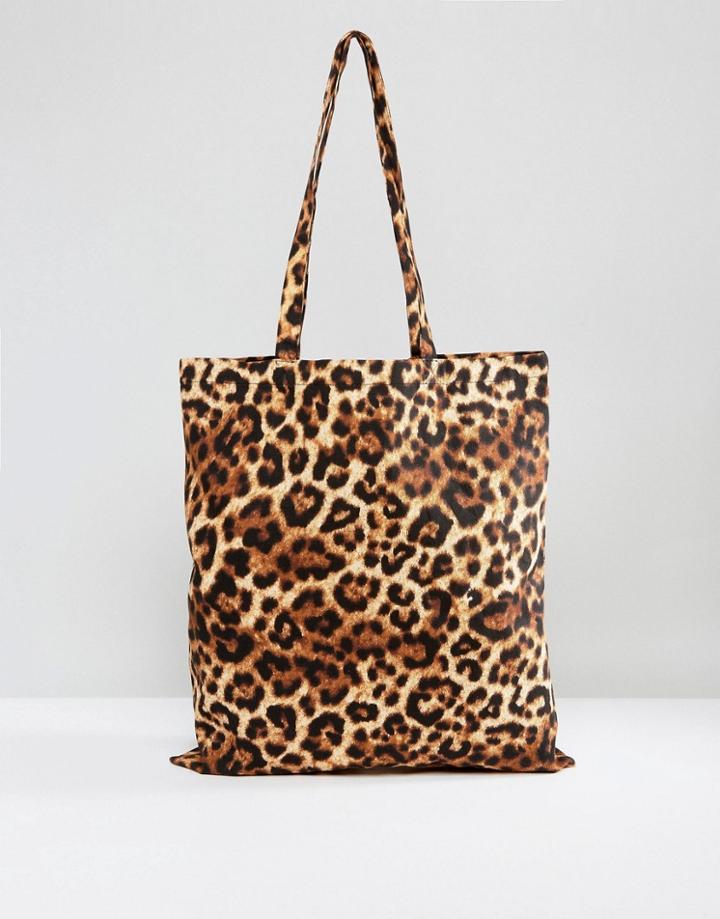 Monki Leopard Print Tote Bag - Brown
