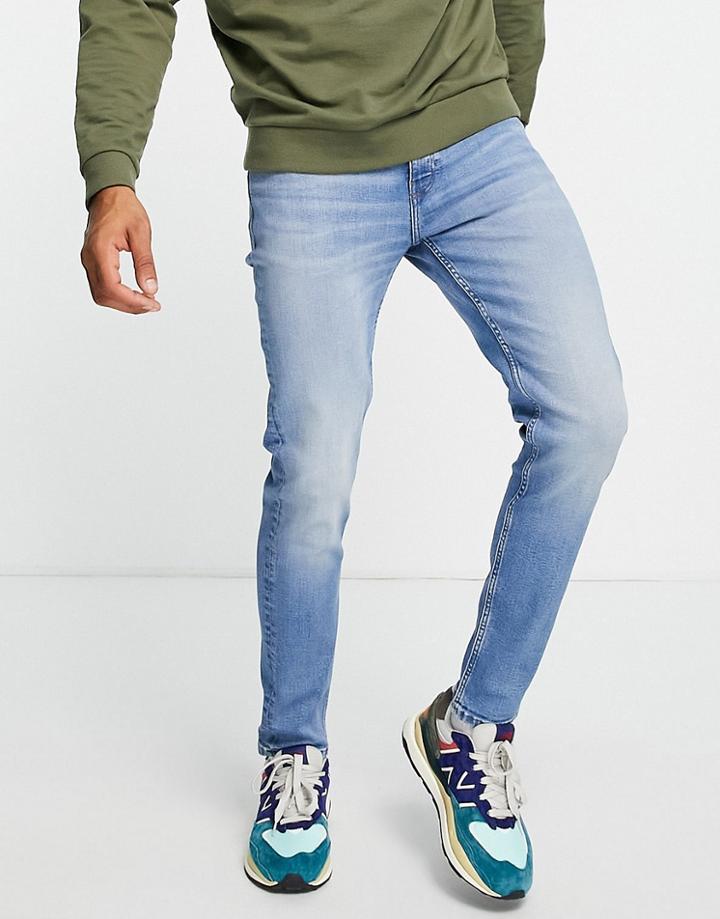Asos Design Cotton Blend Skinny Jeans In Light Wash Blue - Lblue-blues
