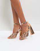Lost Ink Rose Gold Heeled Strappy Sandals - Gold