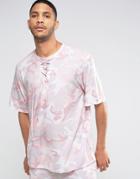 Granted Camo T-shirt With Lace Neckline - Pink
