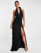 Vl The Label Plunge Maxi Dress In Black