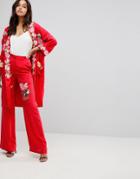 Millie Mackintosh Rose Embroidery Wide Leg Pants - Red