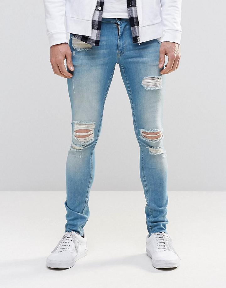 Asos Extreme Super Skinny Jeans With Mega Rips In Mid Blue - Blue