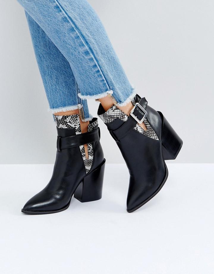 Raid Carla Black And Snake Buckle Heeled Ankle Boots - Black