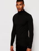 Asos Extreme Muscle Fit Long Sleeve T-shirt With Roll Neck And Stretch - Black