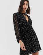 Prettylittlething Balloon Sleeve Mesh Skater Dress In Metallic Spot - Multi