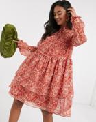 Y.a.s Smock Dress With Tie Neck In Red Paisley Floral
