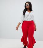 Ax Paris Plus Ruffle Hem Pants - Red