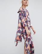 Asos White Printed Silk Twist Tie Dress - Multi