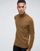 New Look Roll Neck Sweater In Camel - Beige