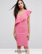 Club L One-shoulder Frill Dress - Pink