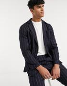 Asos Design Slim Soft Tailored Blazer With Navy Pinstripe