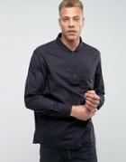 Kiomi Shirt With Half Zip Neck In Regular Fit - Black