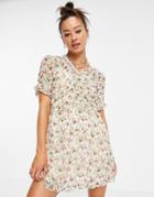 Topshop Pintuck Pretty Floral Tea Dress-multi
