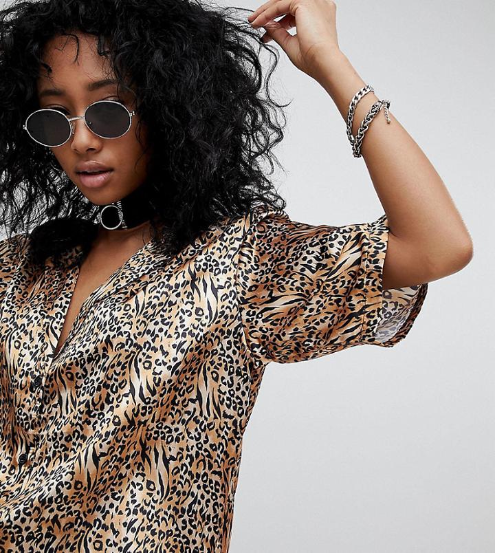 One Above Another Button Through Shirt In Tiger Two-piece - Brown