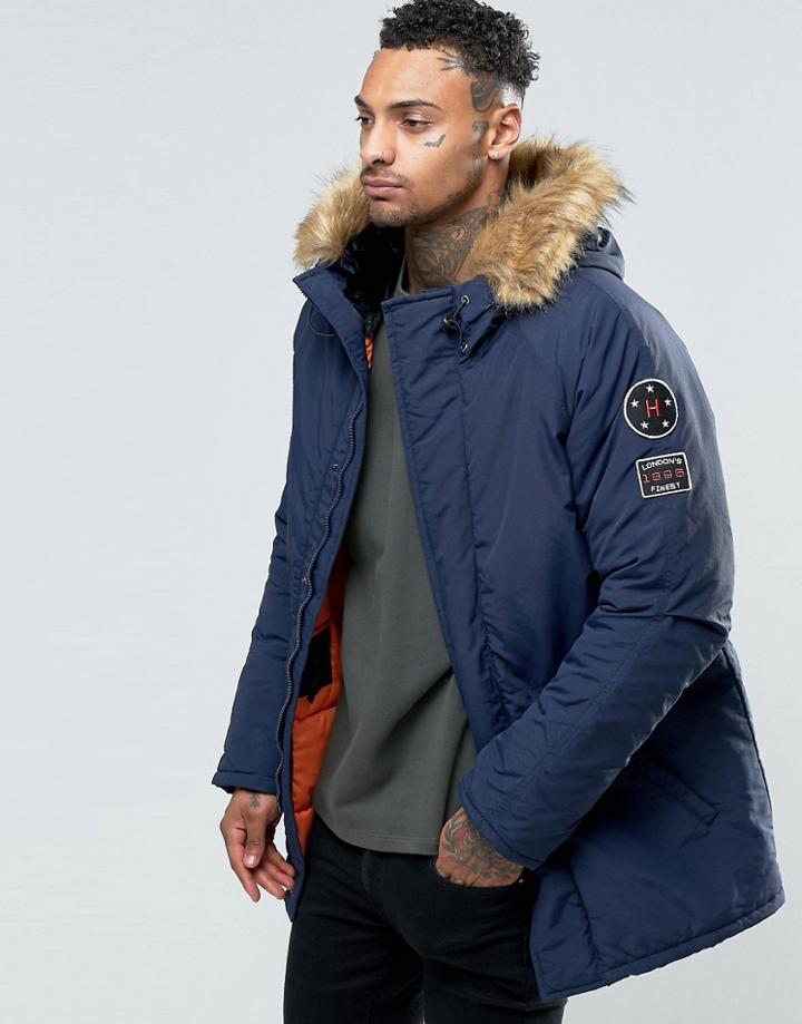 Hero's Heroine Parka With Faux Fur Hood - Navy
