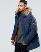 Hero's Heroine Parka With Faux Fur Hood - Navy