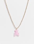 Asos Design Necklace With Plastic Teddy Bear Pendant In Gold Tone