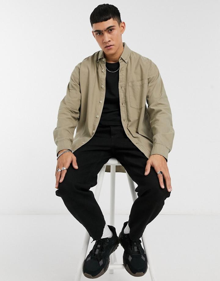 Pull & Bear Relaxed Fit Oxford Shirt In Stone-neutral
