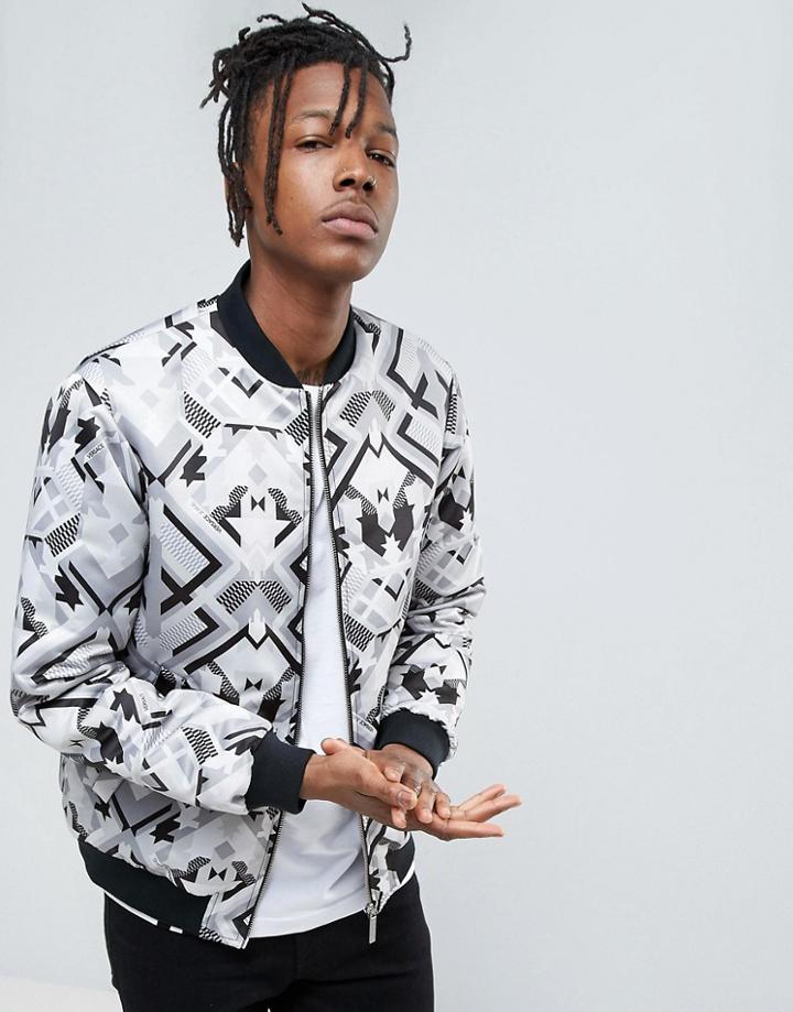 Versace Jeans Bomber Jacket In Repeat Print - Gray