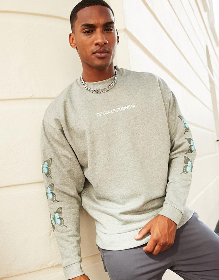 Asos Dark Future Oversized Sweatshirt With Butterfly Print-grey