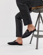 Asos Design Backless Mule Loafer In Black Faux Leather With Croc Effect - Black