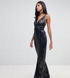 Asos Design Tall Sequin Maxi Dress With Ladder Trim - Black