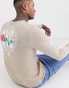 Asos Design Long Sleeve T-shirt With City And Flower Back Print-beige