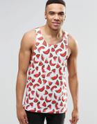 Jack & Jones Tank With All Over Watermelon Print - White