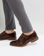Asos Monk Shoes In Brown Leather With Brogue Detail - Brown