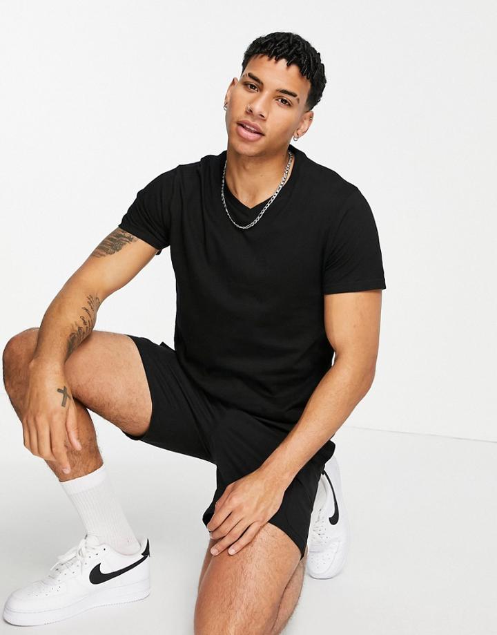 Brave Soul Short Sleeve V-neck T-shirt In Black